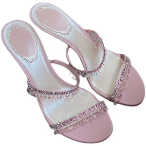 Summer New Sexy Women <b>Sandals</b> Thin Heel Rhinestone High Heels Open Toe Backless Slippers Fairy Style - Product Image 4