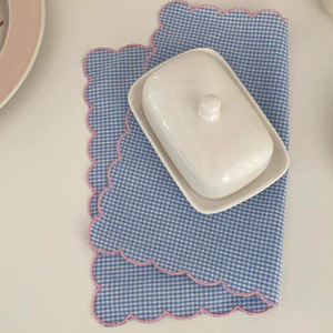 Set de table à carreaux frais et mignons de style japonais et coréen, bordure en dentelle brodée, pur coton, couvre-table de cuisine, table de maison - Product Image 4