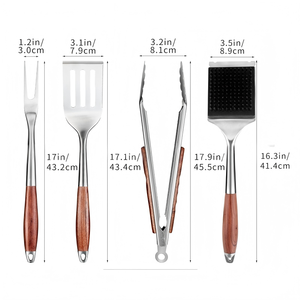 Ensemble de 3 outils de barbecue robustes en acier inoxydable extra épais avec spatule, fourchette et pinces à manche en bois de rose pour grillades en extérieur - Product Image 2