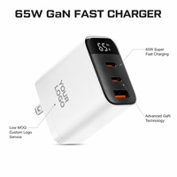 Chargeur rapide pour téléphone 65W GaN, prise murale multi-ports avec affichage LED de la puissance, adaptateur pour ordinateur portable ultra-rapide, logo personnalisé, vente en gros