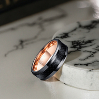 Bague en tungstène avec incrustation de fibre de carbone noire classique et élégante, plaquée or rose à l'intérieur, pour mariage, anniversaire, fête