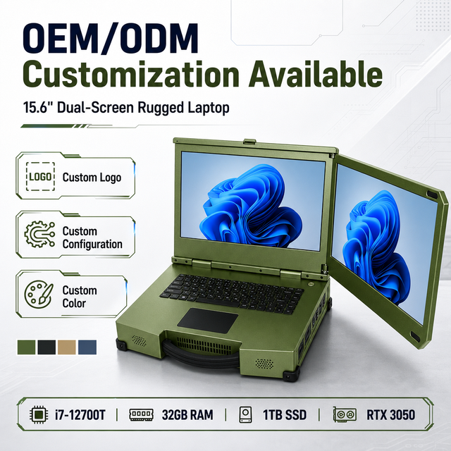 Portable Industrial Dual Screen Workstation Intel Core I7-12700H 32GB RAM 1TB SSD RTX 3050 Rugged Laptop OEM ODM in Stock