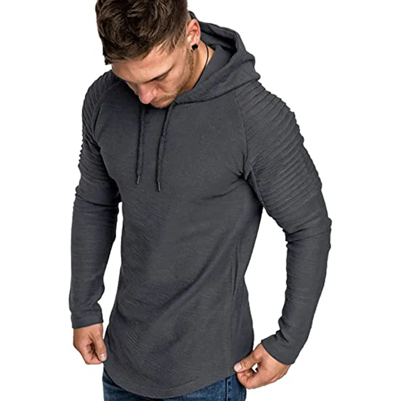 पुरुषों जिम एथलेटिक Hoodies हल्के Pleated रागलाण आस्तीन Sweatshirts