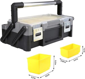 Plastic Cantilever Storage Tool Box Organizer with Removable Bins for Assorted Nails, Dowels, Washers, small parts