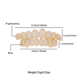 Vente en gros : Bijoux dentaires Hip Hop Grillz plaqués or 14K, Gemmes dentaires tendance style Rap avec diamants et pierres CZ pour hommes - Product Image 6