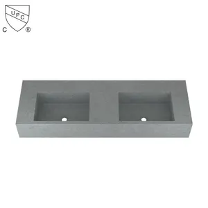 Wholesale Rectangular Washbasin Light Gray Cabinet Wash Basin Concrete Double Bowl Bathroom Cabinet Basin