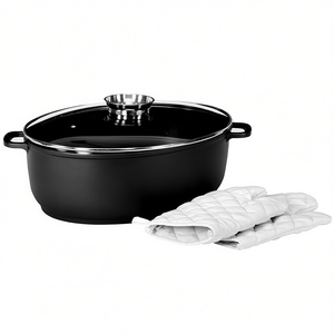 Goose Roaster Leipzig Black With Glass Lid And Oven Mitts 6 Qt For Roasting Poultry And Meat - Product Image 2