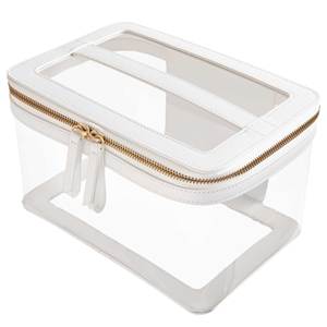 Custom Premium Clear TPU Recycled Saffiano Leather Trim Handle Toiltery <b>Large</b> Capacity Cosmetic <b>Bag</b> White Jumbo Train Case - Product Image 1