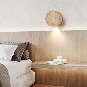 Lámpara de Pared de Mármol Natural Amarillo Travertino para Pasillo de Hotel, Restaurante, Dormitorio, Estilo Wabi Sabi - Product Image 4