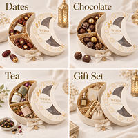 Boîte cadeau OEM en forme de croissant de lune, ruban doré, carton texturé, boîte rigide pour Ramadan et Eid