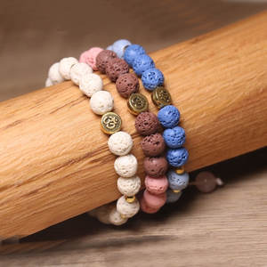 Braccialetto con Cristalli Curativi dei 7 Chakra, Pietra Naturale 8mm, Roccia Lavica e Quarzo Rosa con Elastico, Gioiello alla Moda per Donne - Product Image 4