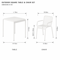 Ensemble de table carrée en métal blanc de style nordique avec 4 fauteuils, pour une utilisation en extérieur