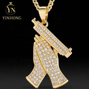 <span class=keywords><strong>Rock</strong></span> Punk placcato oro Design Micro pavè 5a Cz ghiacciato Bling Hip Hop uomini croce ciondolo collana - Product Image 2