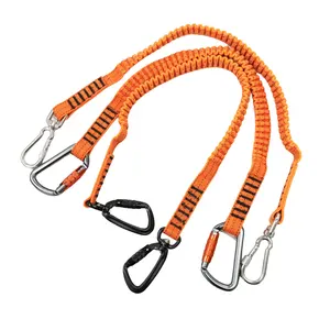 C-PIN Sterke Kwaliteit Veiligheid Oranje Kleur Gereedschap Bungee Tethers Intrekbaar Gereedschap Lanyard Met Zwarte Aluminium Draaibare Karabijnhaak