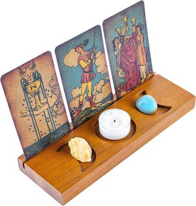 Witch <strong>Altar</strong> <strong>Wicca</strong> Crystal Tarot Cards Holder Wooden Tarot Card Stand Wooden Brown Divination Moon Candlestick Ornament - Product Image 1