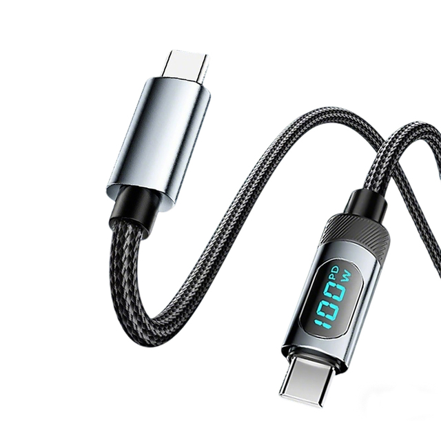 PD 100W 5A Fast Charging Type-C Cable LED Digital Display Aluminum Alloy Nylon Braided Lower Temperature for Mobile Phone Tablet