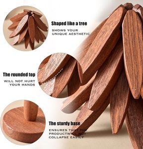 Wooden <strong>Trivets</strong> for Hot Dishes Tree Shape <strong>Trivet</strong> Set 3 Wooden <strong>Trivets</strong>+1 <strong>Stand</strong> for Hot Dishes Natural Foldable Pot Holders - Product Image 2
