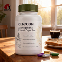 Capsules d'Ashwagandha standardisées, complément alimentaire pour le stress, fabrication OEM, étiquette privée, fabricant et fournisseur en gros sur mesure