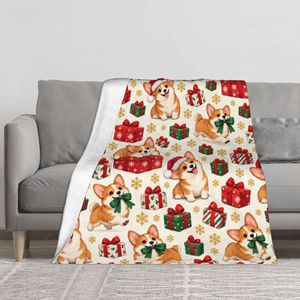 <b>Christmas</b> Corgi Plush <b>Blanket</b> Cute Puppy Gifts Pattern Soft Throw 50x60 Inch Flannel Fleece 100% Polyester Cozy Customizable - Product Image 1
