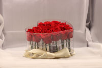 Hflora - Fournisseur direct d'usine - 19 pièces de fleurs éternelles stabilisées - Roses réelles préservées - Boîte en acrylique en forme de cœur pour la fête des mères