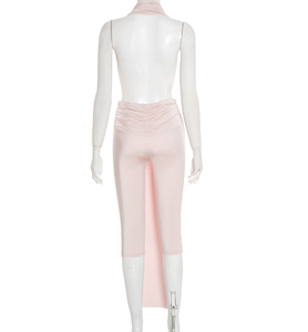 Tuta intera sexy da donna lucida, scollata all'americana, senza schienale, senza spalline, a vita alta, a sette punti - Product Image 4