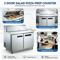 Table de préparation de salades commerciale 1/2/3 portes en acier inoxydable, comptoir réfrigéré pour pizzas, réfrigérateur de préparation d'ingrédients