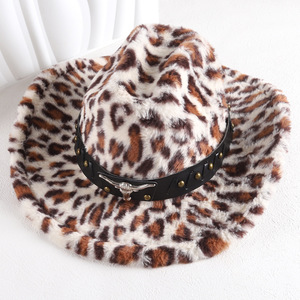 Sombrero Vaquero con Estampado de Leopardo ZhenXi M56-58cm con Banda de Remaches de Cabeza de Toro, Sombrero Elegante para el Día a Día - Product Image 1