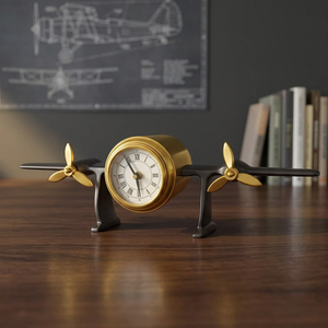 Escultura de Reloj de Avión de Metal Industrial, Decoración de Escritorio con Hélice Dorada y Números Romanos para Oficina - Product Image 5