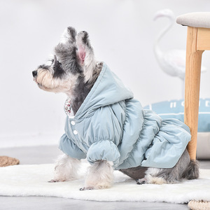 Cappotto Imbottito con Cappuccio per Animali Domestici, Caldo Abbigliamento Invernale a Due Zampe per Cani, Grazioso Outfit con Volant per Cuccioli di Piccola Taglia - Product Image 1