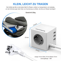 Vastfafa Chargeur Rapide 10A Multiprise 1 Prise CA 2 Ports USB 1 Port Type-C Protection contre les surtensions MOV Prise UE SDK Intelligent