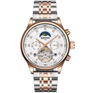 Montre mécanique automatique pour homme KINYUED, bracelet en acier inoxydable, phase de lune, date, tourbillon, étanche 3BAR - Product Image 2