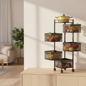 Étagère de rangement pour légumes et fruits en métal rotative à 5 niveaux carrée pour la <span class=keywords><strong>cuisine</strong></span>, multifonctionnelle, moderne, mobile - Product Image 6