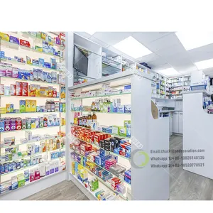 Современные настенные полки, полки для медицинских магазинов, стеклянные полки-витрины для аптеки, мебель со светодиодной подсветкой, розничное украшение для фармацевтики