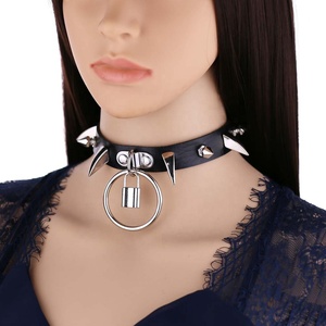 Colar de couro do punk <span class=keywords><strong>goth</strong></span>, colar de chifre ox, gargantilha sexy, feminino, de metal, com fecho em anel - Product Image 3