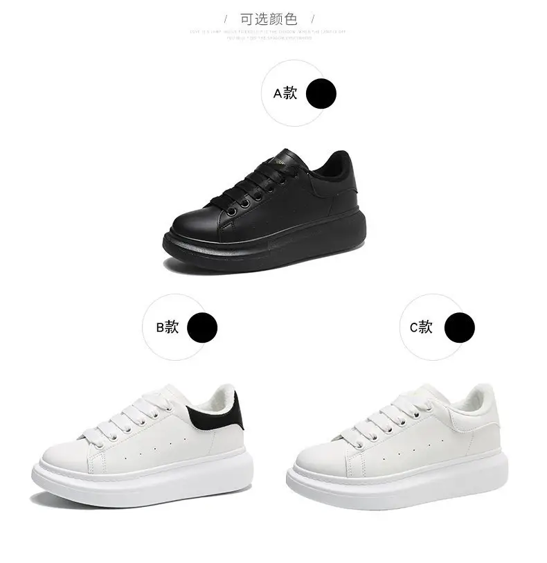 2021 Top Sale Girls Solid Lace-Up Fashion Sneakers Genuine Leather Thick Sole Shoes Student Women's Platform Flat Casual Shoes