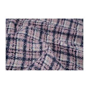 Tissu Tweed Fantaisie Coréen Haut de Gamme, Motif à Carreaux Blanc-Violet-Marine, Textile Tissé Personnalisé OEM & ODM - Product Image 4
