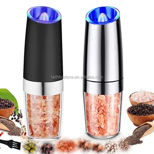 wholesale blue LED light battery powered stainless steel gravity electric mill pepper and salt grinder set