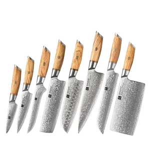 XINZUO nuova vendita calda 8 pezzi acciaio in polvere di damasco 73 strati manico in legno di ulivo professionale Set di coltelli da cucina per ristorante giapponese