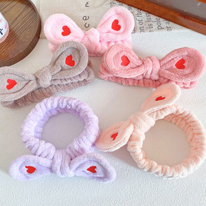 Korean Style Solid Color Hairband for Women Simple Heart Embroidery Butterfly Design Absorbent <strong>Flannel</strong> for <strong>Face</strong> Washing Headband - Product Image 2