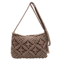 Populaire léger fait à la main coton corde élégant femmes sacs à main unique épaule glands Crochet macramé sac