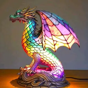 Home Office Desk resin dragon horse Animal Table LED Lamp Series 3D Stained Glass Table Lamp Night Light for gift