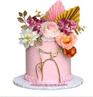 Ensemble de 13 décorations florales pour gâteau Princesse, avec arche dorée, roses, orchidées, éventails et feuilles, pour anniversaires et fêtes