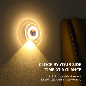 Round LED night <b>light</b> with digital clock, magnetic installation via human body sensor, equipped with rechargeable battery - Product Image 2