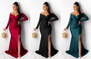 Abiti da donna abiti da sera lucidi Crossover uno pezzo collo a maniche lunghe avvolti a coda di pesce <span class=keywords><strong>abito</strong></span> - Product Image 2