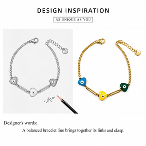 Bracelet à breloques œil tricolore en acier inoxydable avec émail, placage sous vide or 18 carats, variantes or et argent - Product Image 3