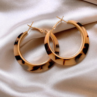Boucles d'oreilles créoles Maillard Caramel Léopard, design large rétro, en acétate et alliage, tige en argent 925 électroplaqué, tendance, pour soirée, style affirmé