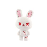 Peluche de lapin blanc gothique mignon et effrayant, avec points de couture, cicatrice rouge et oreilles intérieures roses, cadeau d'Halloween et de Pâques, en gros