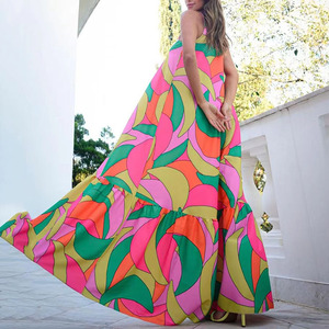 เดรสลำลองพิมพ์ลายแฟชั่นคอวีลึกแบบไร้สายสำหรับผู้หญิงรุ่นใหม่ - Product Image 3