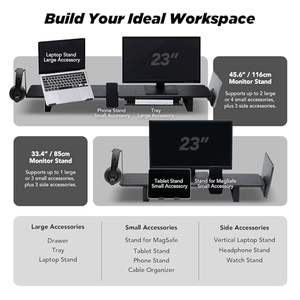 Support d'écran réglable et extensible en bois, grand organisateur de <span class=keywords><strong>bureau</strong></span> avec rails métalliques coulissants pour tiroir, <span class=keywords><strong>tablette</strong></span>, téléphone, écouteurs - Product Image 6