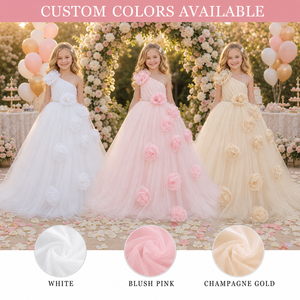 Abito da <span class=keywords><strong>Damigella</strong></span> Elegante per Bambina da Cerimonia Nuziale con Marchio Personalizzato, Monospalla con Fiori 3D alla Moda - Product Image 4
